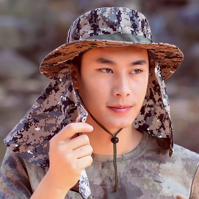 Men's Fishing Hats Korean Style Camouflage Mask Sunbathing Hat Outdoor