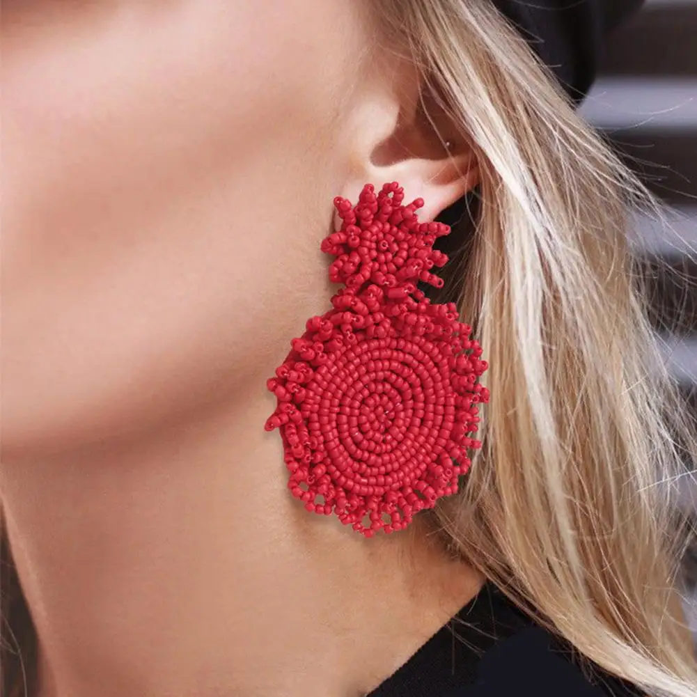 

Bohemian Beaded Round Pendant Statement Women Stud Earrings Party Jewelry Gift trendy