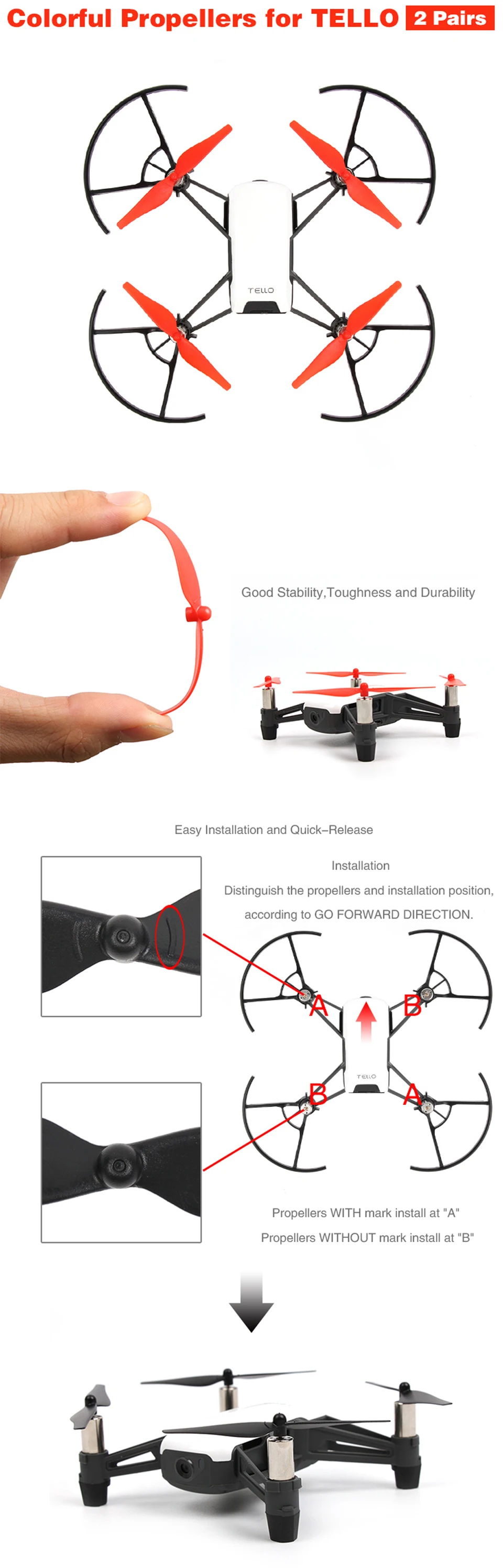 Для DJI Tello аксессуары 4 шт. пропеллеры защита пропеллера Prop протектор Бампер протектор лезвия кольца+ 2 пары TELLO пропеллеры