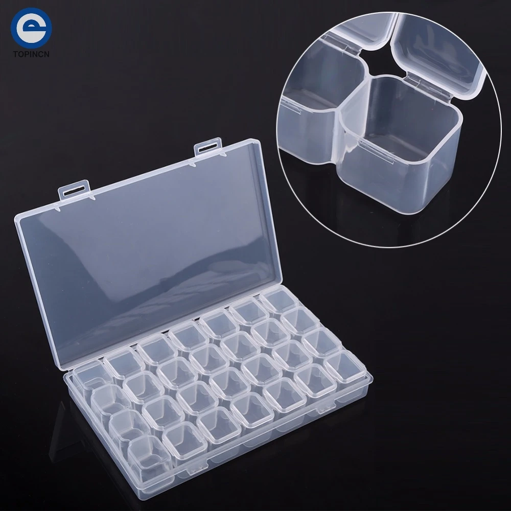

28 Slots Plastic Makeup Jewelry Storage Organizer Box Adjustable Tablet Medicine Container Jewelry Storage Box