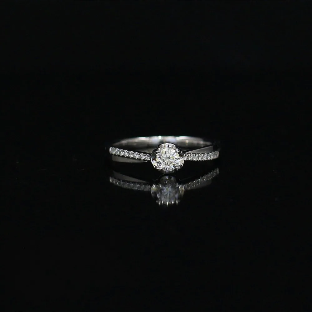

LASAMERO 0.235 CT H/SI Round Cut Modern Design Natural Diamond Ring For Women 18k White Gold Certified Engagement Wedding Ring