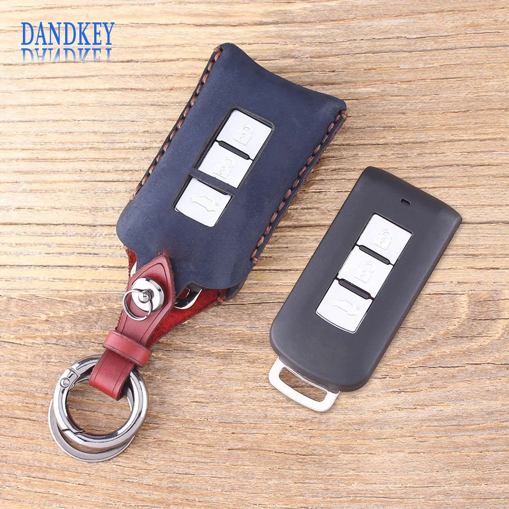 

Dandkey Genuine Leather Key Shell 3 Buttons Key Case Fob Shell For Mitsubishi Outlander Sport Pajero Shogun Montero Lancer RVR