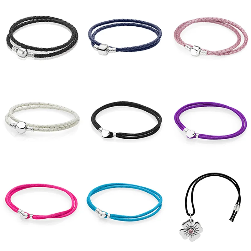 

9 Style 925 Sterling Silver Leather Rope Basic Bracelet For Women Clasp Clip Fit Charms Beads & Pendants For Women