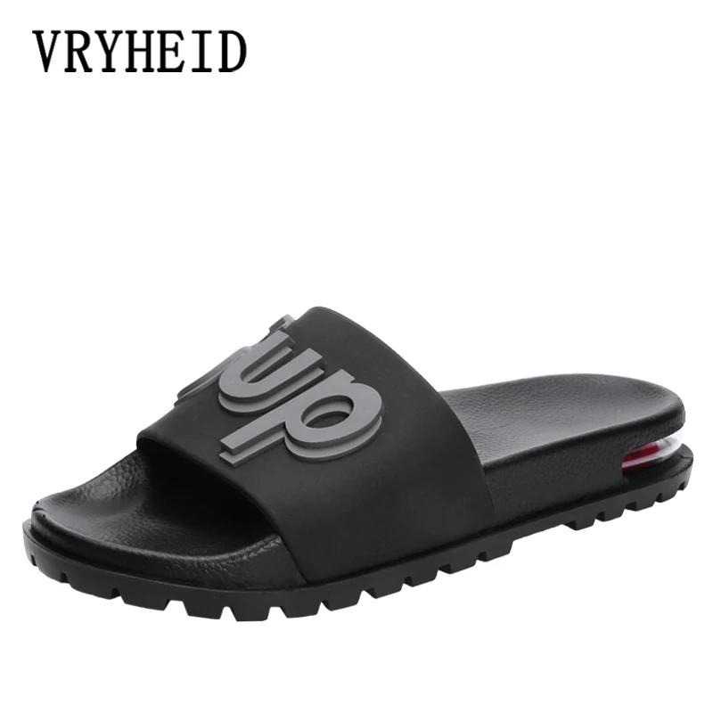 

VRYHEID Brand Men Slippers 2019 Summer Mens Shoes Casual Breathable Beach Sandals Slippers Black Red Slippers Men Slides Flats