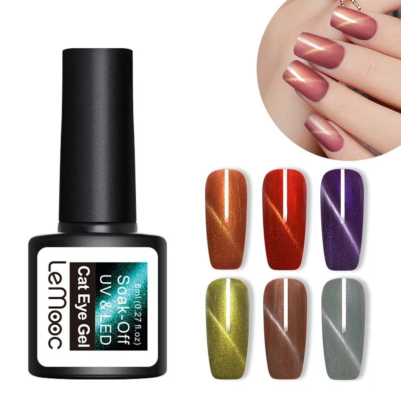 

LEMOOC 8ml Magic Magnetic 3D Cat Eye's Gel Nail Polish Shinny Glitter Soak Off UV Nail Art Gel Varnish Manicure DIY Design