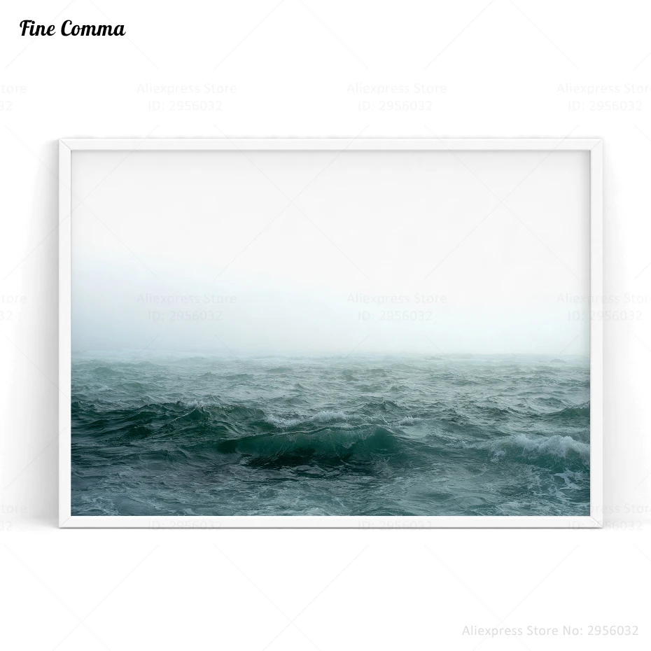 

Scandinavian Poster Decor Fog Seascape Waves Posters and Prints Nordic Art Wall Picture for Living Room Wall Art Canvas Print