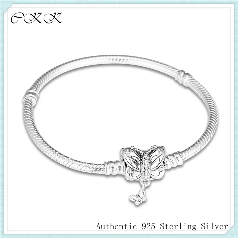 

Bracelet Decorative Butterfly Clasp 925 Sterling Silver Moments Snake Bracelets for Women Fit Charm Beads DIY PFB073