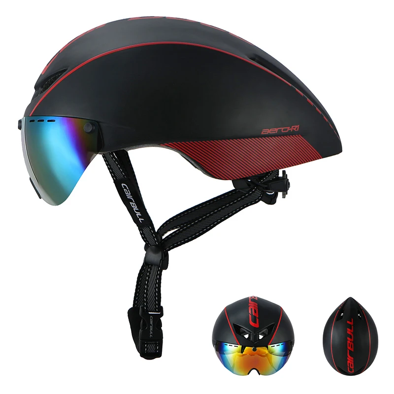 

2019 Cycling Helmet with TT Lens In-mold Road Bike MTB Helmet Goggles Ultralight Windproof Riding Racing Bicycle Helmet