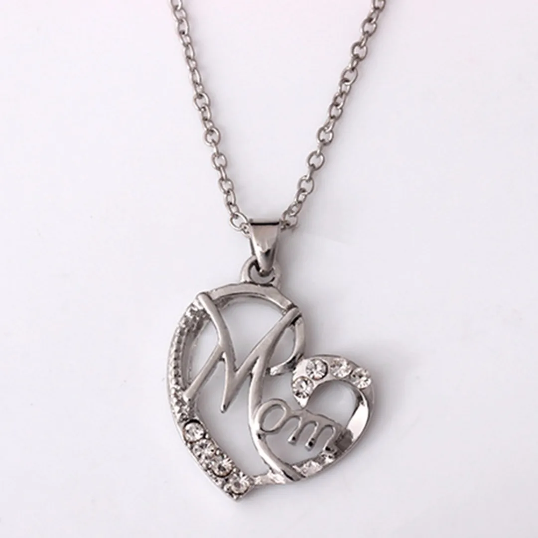 Shellhard Crystal Heart Shaped Chain Necklace Love Letter  MOM  Pendant Necklace  Woman Jewelry Mother s Day Gift