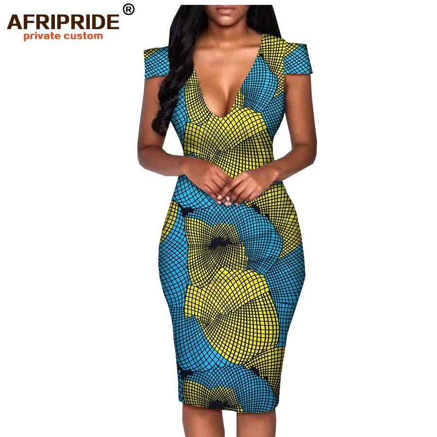 Летнее платье для женщин в африканском стиле, изготовленное на заказ, повседневное женское платье-карандаш длиной до колена с коротким рукавом, хлопок, A1825074