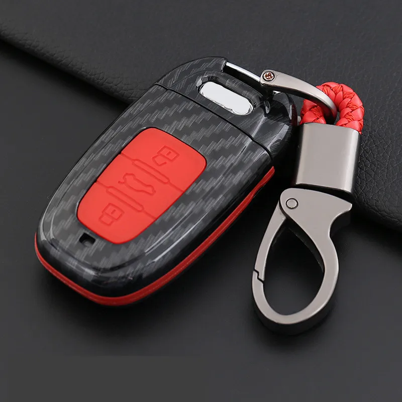 ABS-Carbon-Fiber-Shell-Silicone-Cover-Key-Case-Cover-For-Audi-A3-A4-B6-B7-B8