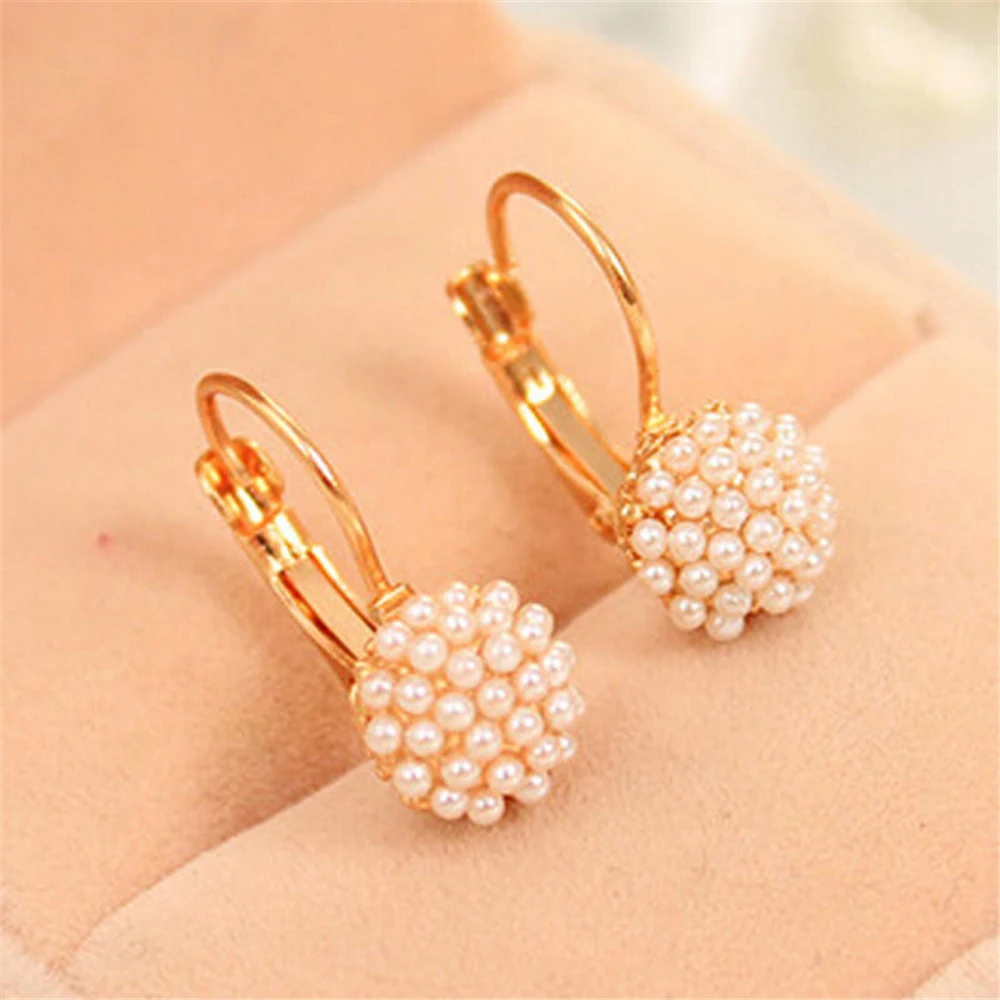 LovelySimulatedpearlBeadsGoldColorEarAccessoriesStudEarrings