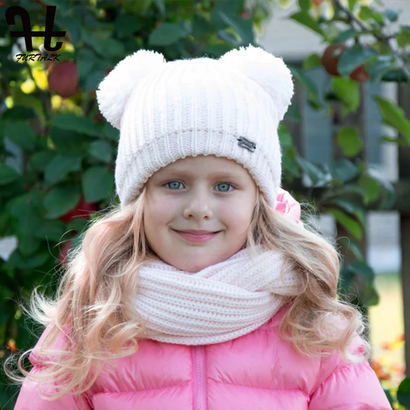 

FURTALK Kids Pompom Hat and Scarf Set Winter Baby Cute Knitted Beanie Hat and Scarf Girls Boys Ears Hat for Children 1-6 years