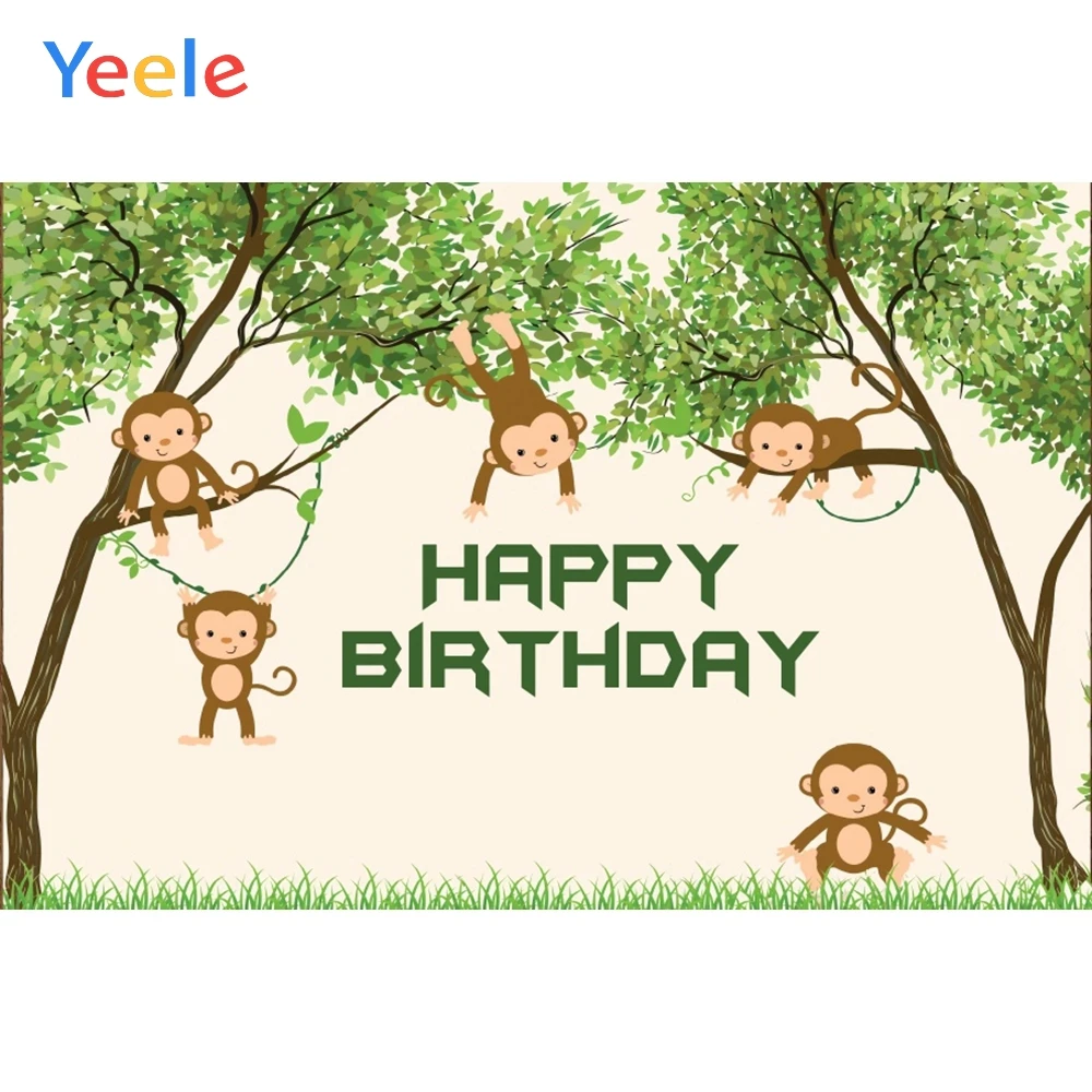 

Yeele Birthday Backdrop Monkey Forest Tree Lawn Jungle Party Baby Photography Background Photographic Backdrops for Photo Studio