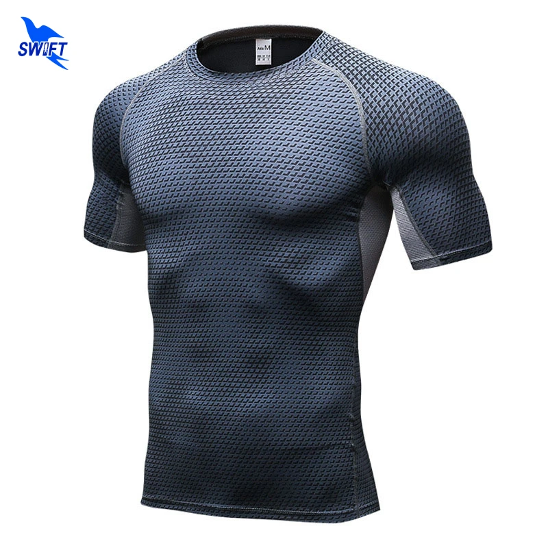 

Muscle Men Compression Tight Skin Shirts Short Sleeves 3D Printing Rashguard Fitness Base Layer Weight Lifting Male running Tops