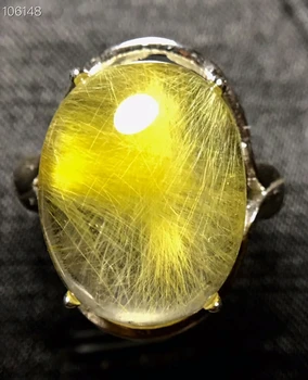 

Genuine Natural Titanium Gold Rutilated Quartz Oval Fashion Big Women Man Anniversary Sliver Ring 18x414mm AAAAA Top Quality