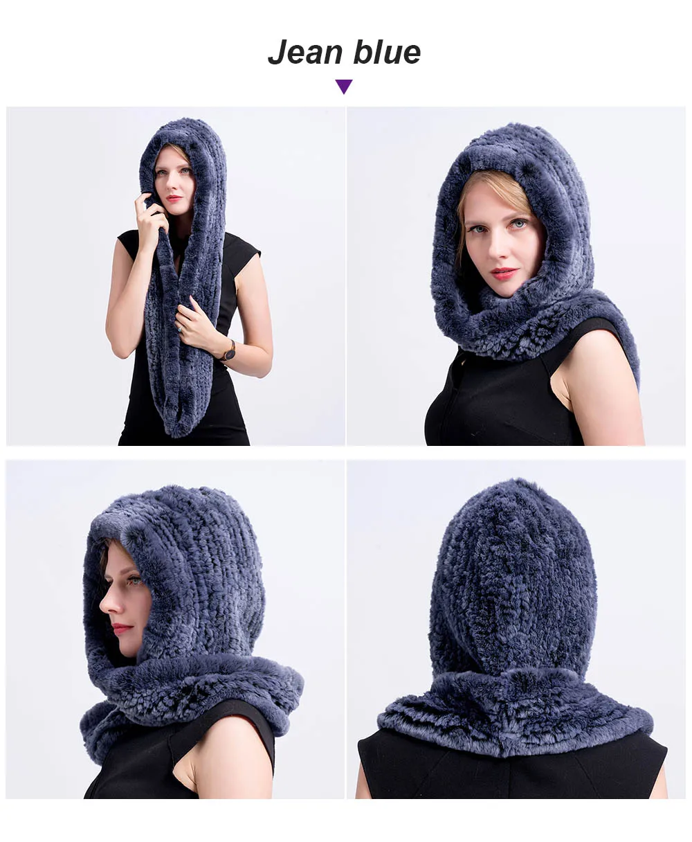 knit rex fur scarf jean blue
