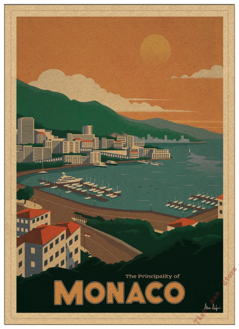 Супер гоночный Ретро мотор Monaco 1937 старинный автомобиль для путешествий, классический винтажный постер, сделай сам, домашний декор из крафт-бумаги - Цвет: Белый