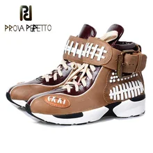 Prova Perfetto Новое поступление повседневная обувь на шнуровке с пряжкой смешанные цвета натуральная кожа дышащая Европейская мода женская обувь
