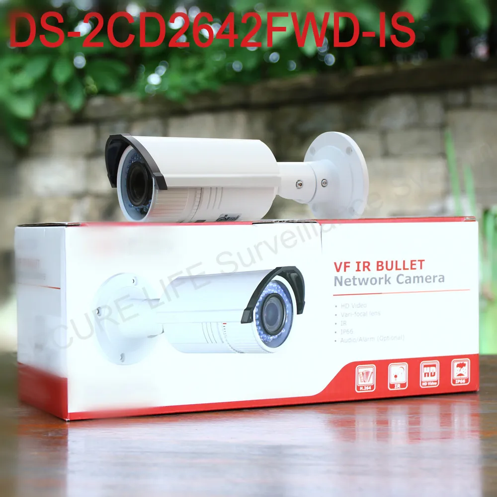 Free shipping English version DS-2CD2642FWD-IS 4MP WDR Bullet Network ip cctv Camera Vari-focal lens POE, SD card recording