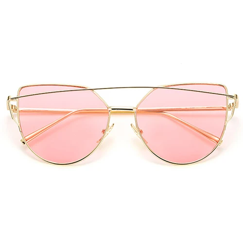 LeonLion, фирменный дизайн, кошачий глаз, солнцезащитные очки для женщин, Ретро стиль, металлические, отражающие очки для женщин, зеркальные, Ретро стиль, Oculos De Sol Gafas - Цвет линз: gold Ocean pink
