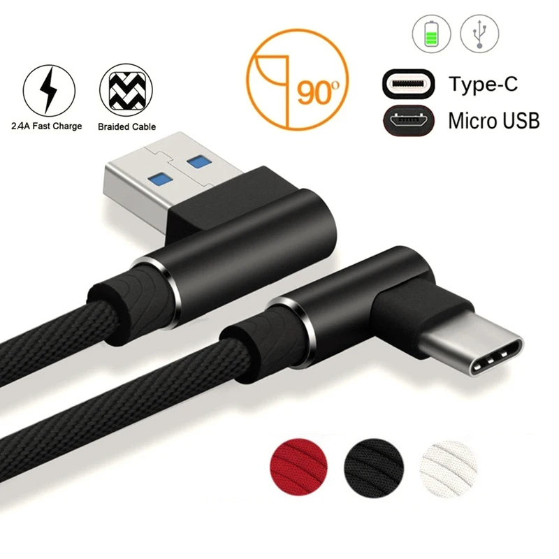 

Type -C / Micro / IOS USB Cable Reversible 90 Degree Cords Fast Charging 2.4A Sync Data Cable for Samsung Xiaomi Huawei iPhone