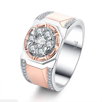 

Size 7-10 Handmade Luxury Jewelry 925 Sterling Silver&Rose Gold Fill Separate Color AAA Cubic Zirconia CZ Finger Ring for Men