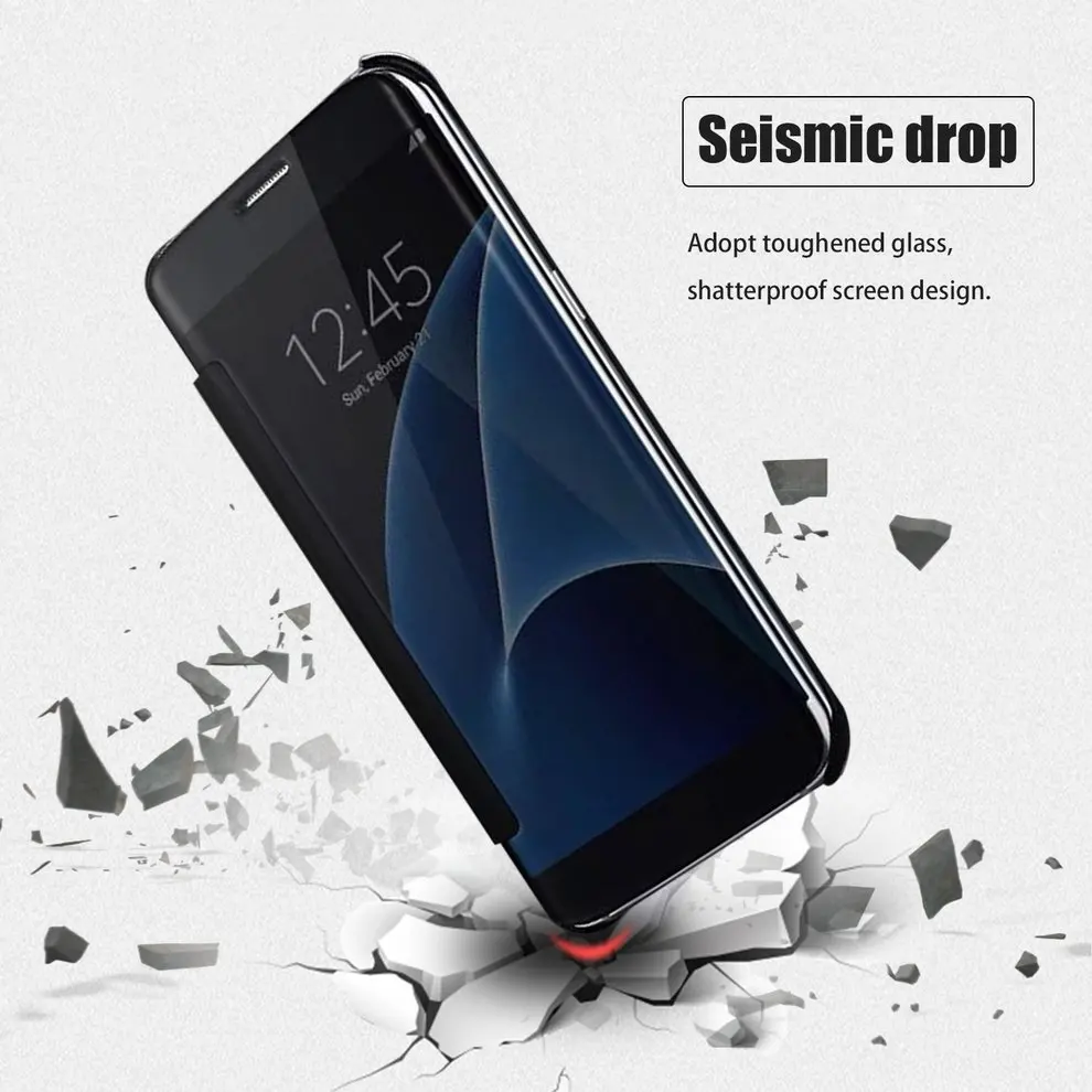

10 Pcs Smart Window Mirror Surface Intelligent Auto Sleep Awake Flip Type Protective Cover Hard Shell Phone Case Holder Black