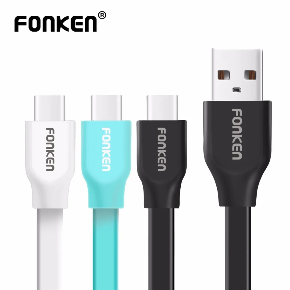 FONKEN type C USB кабель Плоский зарядный кабель type-c USB C Реверсивный Макс 2.4a Быстрая зарядка для мобильных телефонов Кабели