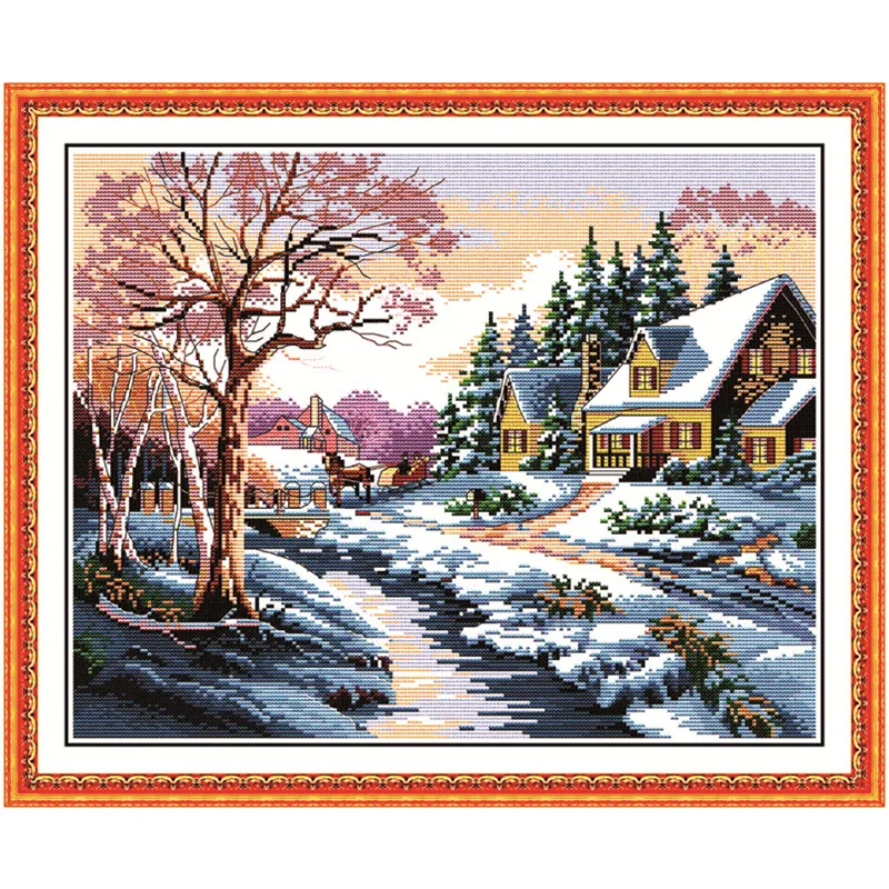 Snowscape Scenery DIY Cross-stitch Kit Needlework 11CT 14CT DMC Chinses Counted Cross Stitch Pattern Set For Embroidery Handmade