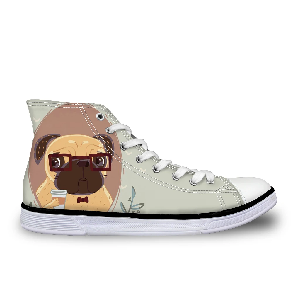 

Customized Coffee Pug Dog Funny Womens Vulcanize Shoes High-top Flats Canvas Shoes for Women Fashion Girls Casual Sneakers 2019