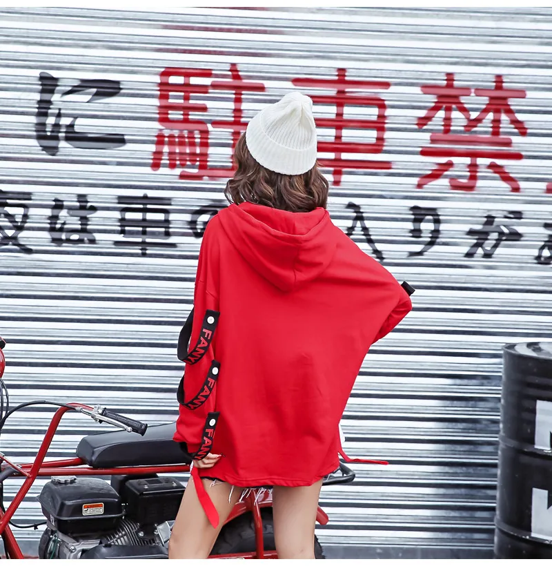 Тренд-сеттер Осенняя Красная толстовка с капюшоном Женская толстовка в стиле панк BF с длинным рукавом Пуловеры с надписями