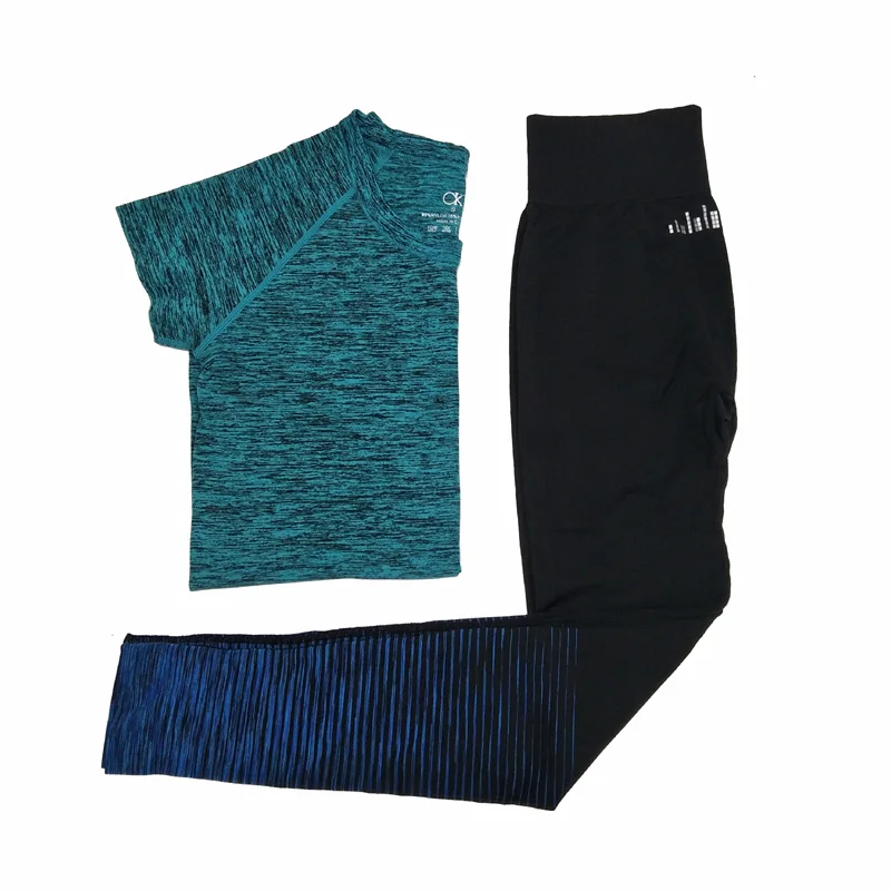MAIJION, женские комплекты для йоги и бега, быстросохнущие дышащие спортивные футболки и штаны, комплекты для бега, спортивный костюм, спортивный костюм для бега - Цвет: Синий