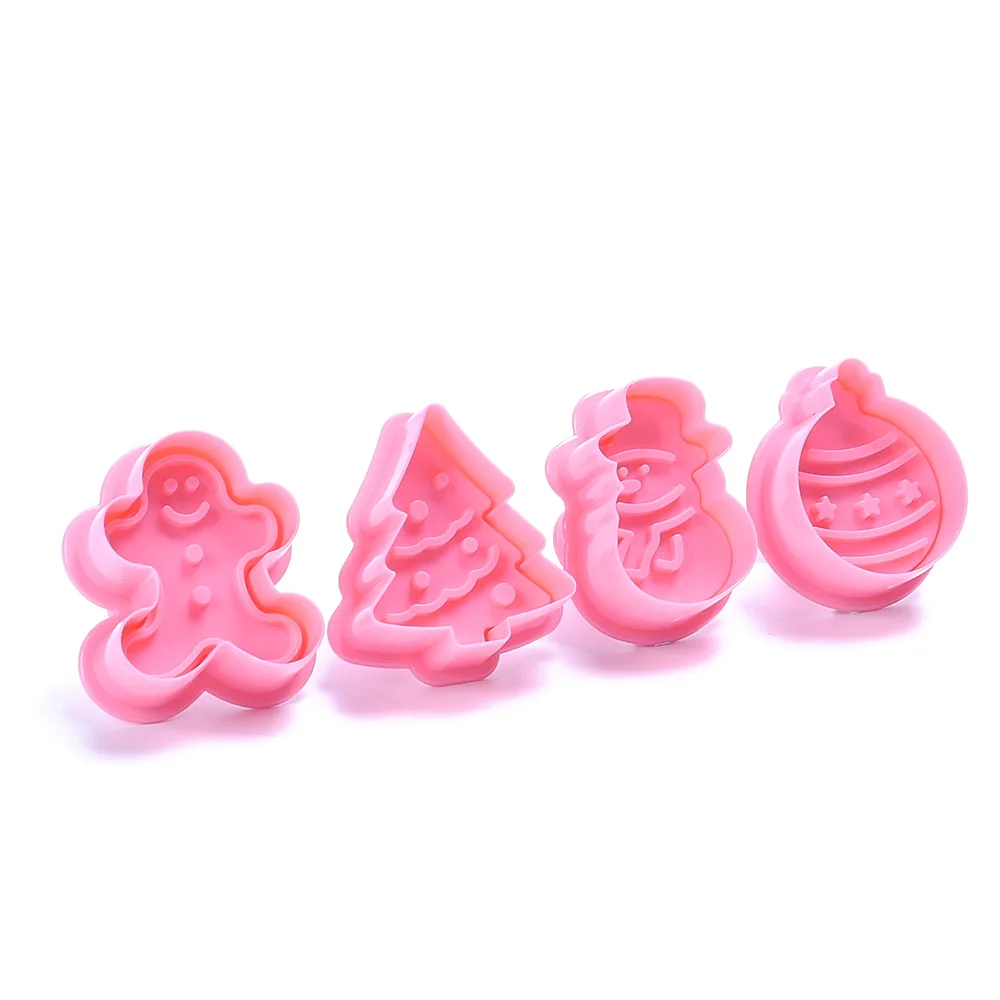 

Christmas Snowman Tree Bell Pattern Plastic Baking Mold,Kitchen Plunger Biscuit PastryCutter Fondant Cake Decorating Tools 4Pcs