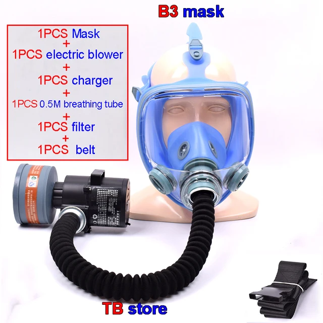7001 Full mask + Electric blower Combined respirator mask High definition Anti fog Electric