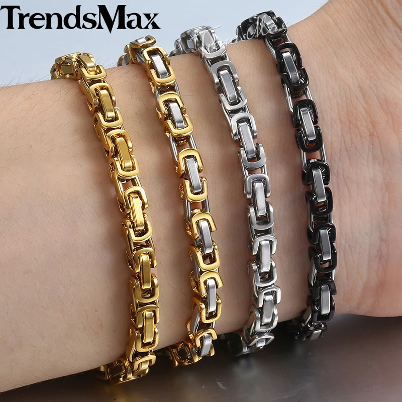 

5mm Men's Bracelet Gold Silver Stainless Steel Byzantine Link Chain Bracelets 2018 Fashion Men Jewelry Hip Hop 7-11" KBB6