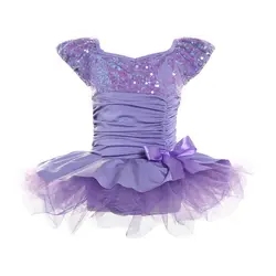 Распродажа с пышными рукавами балетное платье-пачка для девочек Фиолетовый блесток лук танцевальный костюм нейлон спандекс Одежда для