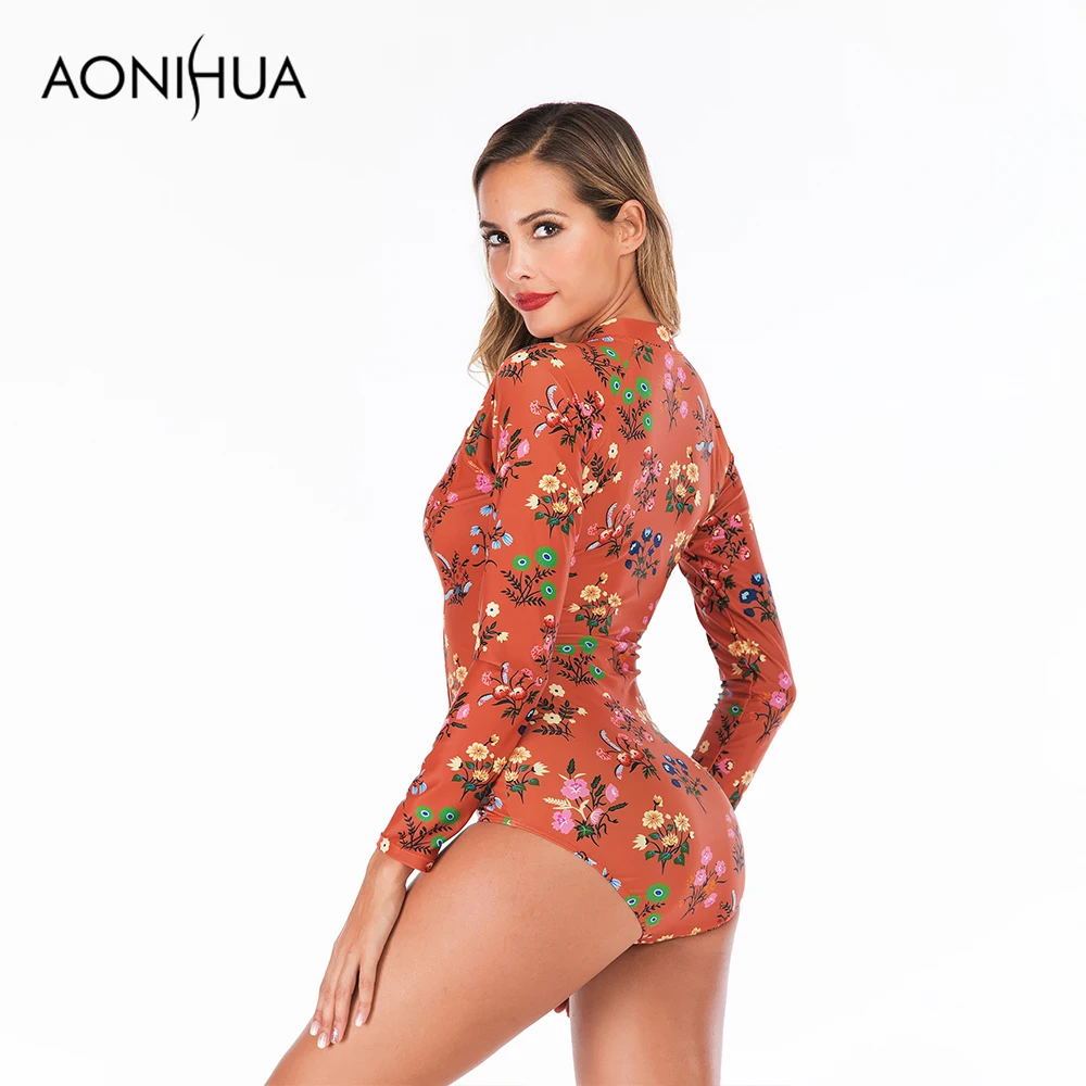 

Aonihua 2019 New Arrivals Swimsuit One Piece Flower Printed Flower Printed Swimming Suit For Women Bodysuit Beach Wear