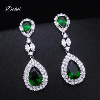 

DOKOL Classic Water Drop Earring for Women Green Stone Crystal Jewelry Female Dangle Earring Zircon Bridesmaids Gift DKE0062D