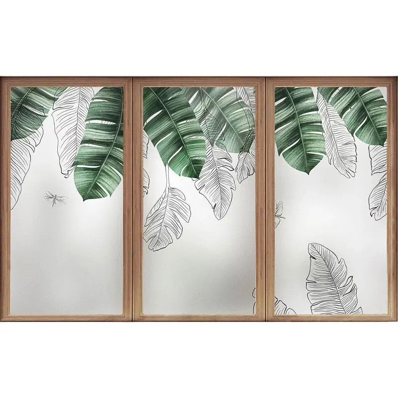 Европейские скандинавские листья, Индивидуальный размер, оконная стеклянная пленка, наклейка без клея, наклейка для конфиденциальности, для ванной комнаты, раздвижная офисная дверь, украшение для дома