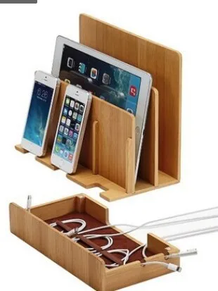

Multi-Function Natural Bamboo Wood Charge Station Charging Dock Cradle Stand Holder Storage box For iPhone 5 6S 7 Plus iPad MAC