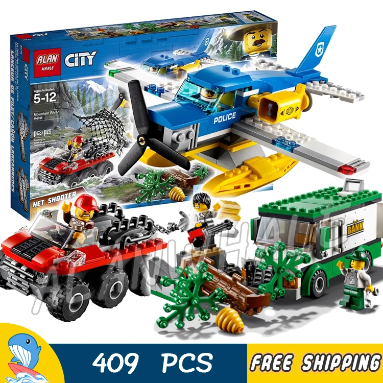 

409pcs City Mountain River Heist Seaplane Amphibious vehicle Armored Truck 10864 Model Building Blocks Toys Compatible With Lego