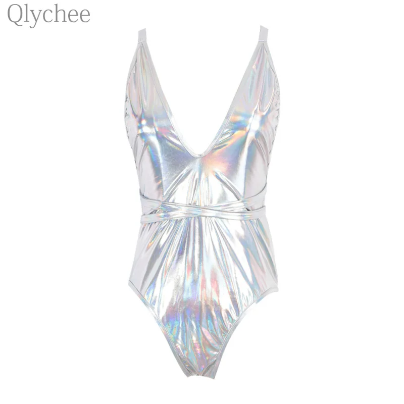 Qlychee Sexy Women Skinny Holographic Silver Bodysuit Vinyl Fabric Laser Color Bodysuit Jumpsuit 3D Rave Festival Clothes Qlychee Sexy Women Skinny Holographic Silver Bodysuit Vinyl Fabric Laser Color Bodysuit Jumpsuit 3D Rave Festival Clothes