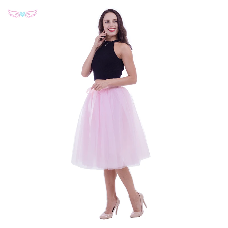 7 layers pink 65cm long skirts knee length tutus party wear skirts for