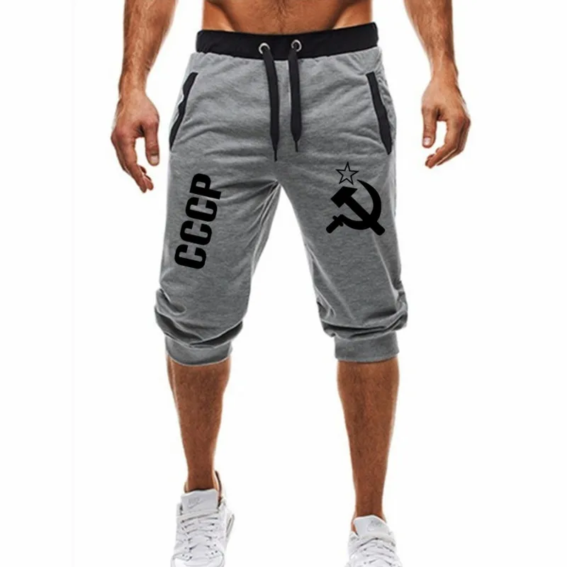 Летние новые мужские шорты с принтом, повседневные модные спортивные штаны для бега до колен, мужские шорты для фитнеса в стиле хип-хоп - Цвет: 14  gray
