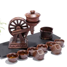 Creative Antique water biker automatic Kongfu tea Sets imitation cork shape high-grade coarse pottery tea set wholesale