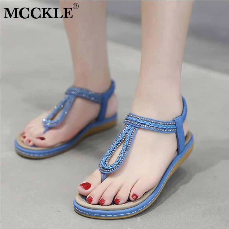 

MCCKLE Women Bohemia Sandals Slip On Flat Flip Flops Female Ankle Strap Gladiator Sewing Casual Shoes Girl Summer Beach Shoes