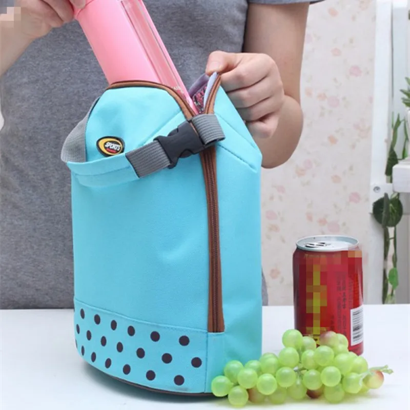 

Casual Lunch Bag Container Tote Blue Dot Thermal Insulated Cooler Dining Travel Picnic Bag Portable Bento Pouch Zipper