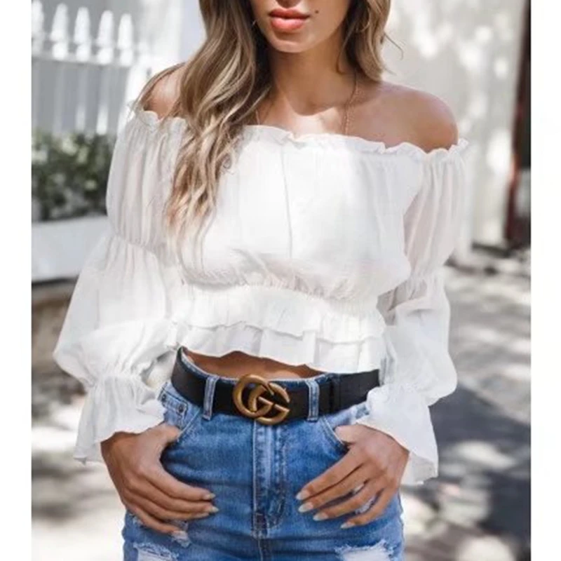 cute off the shoulder white tops