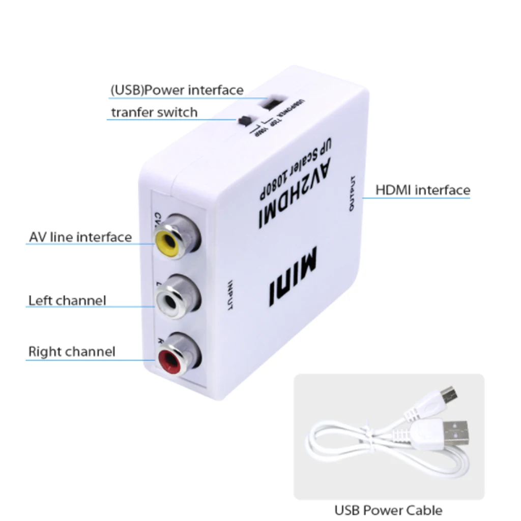  Mini AV a HDMI Video Converter Box per HDTV TV PS3 PS4 PC DVD Xbox Proiettore Full HD Maschio a fem
